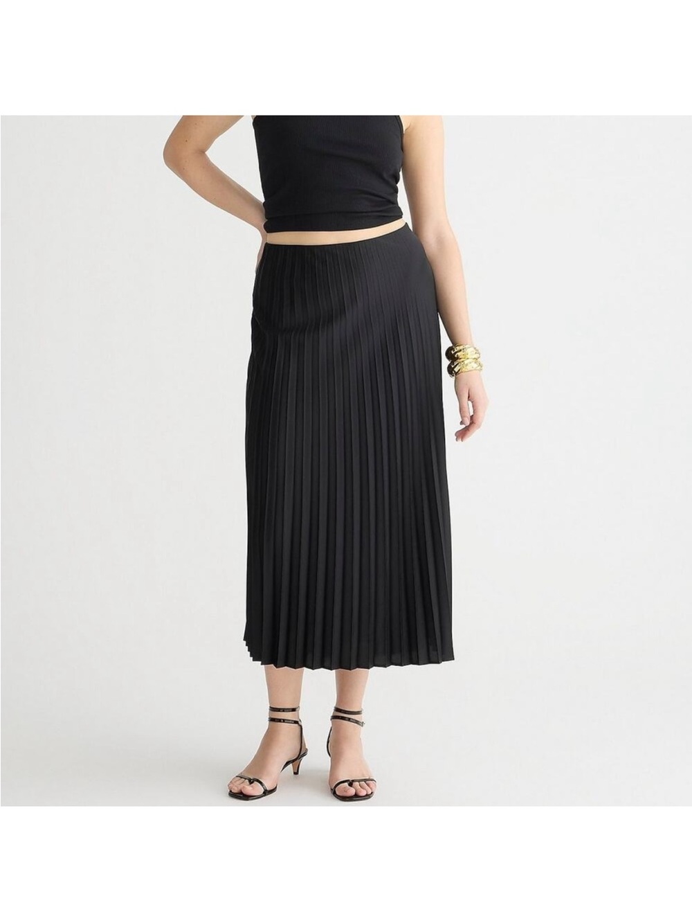 J Crew Gwyneth Black Pleated Midi Skirt